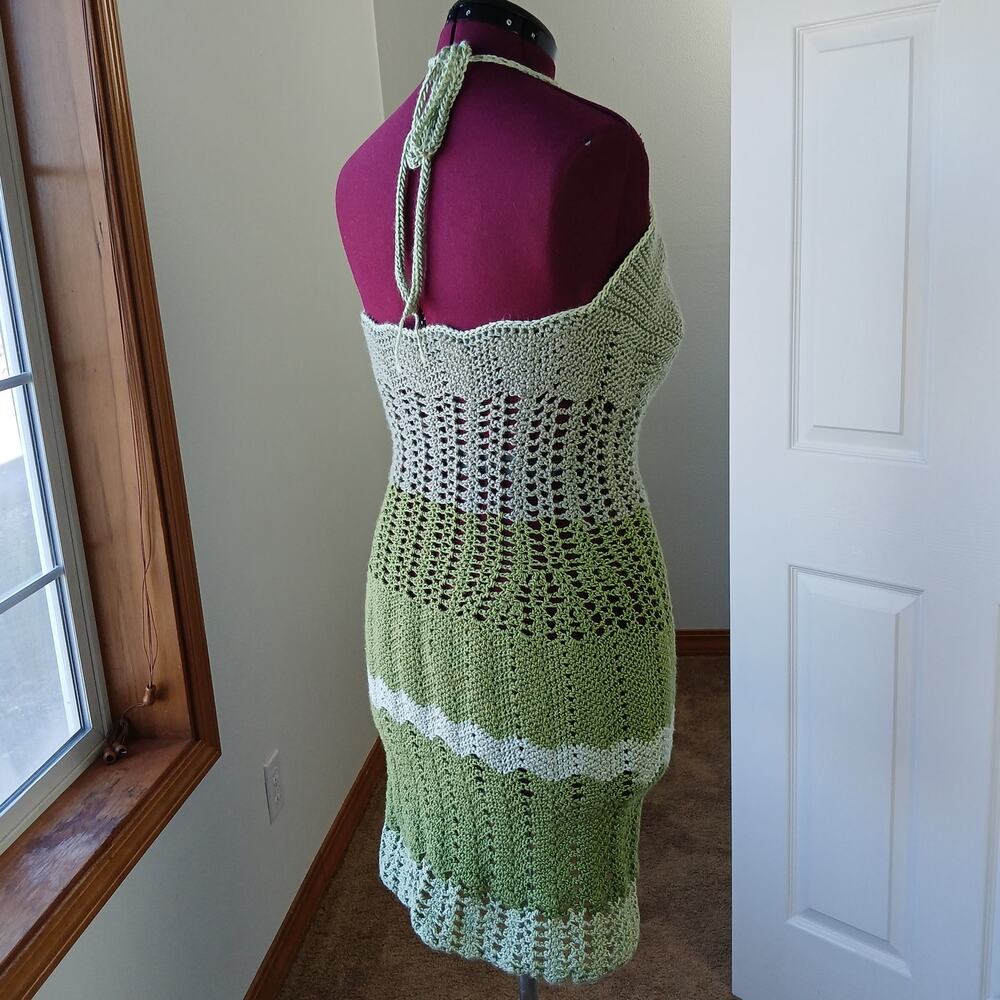 Green Crochet Mini Halter Dress Plus Size OSFA 2X DD sexy summer swim nymph - Picture 4 of 16